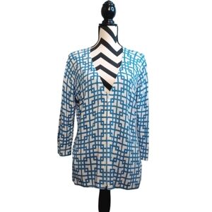 Lafayette 148 Cotton Blend Printed Knit Old Money Cardigan Zip Jacket